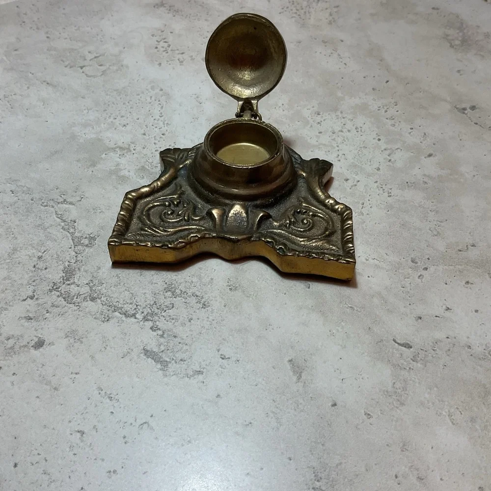 Antique Solid Brass Inkwell for calligraphy desk set